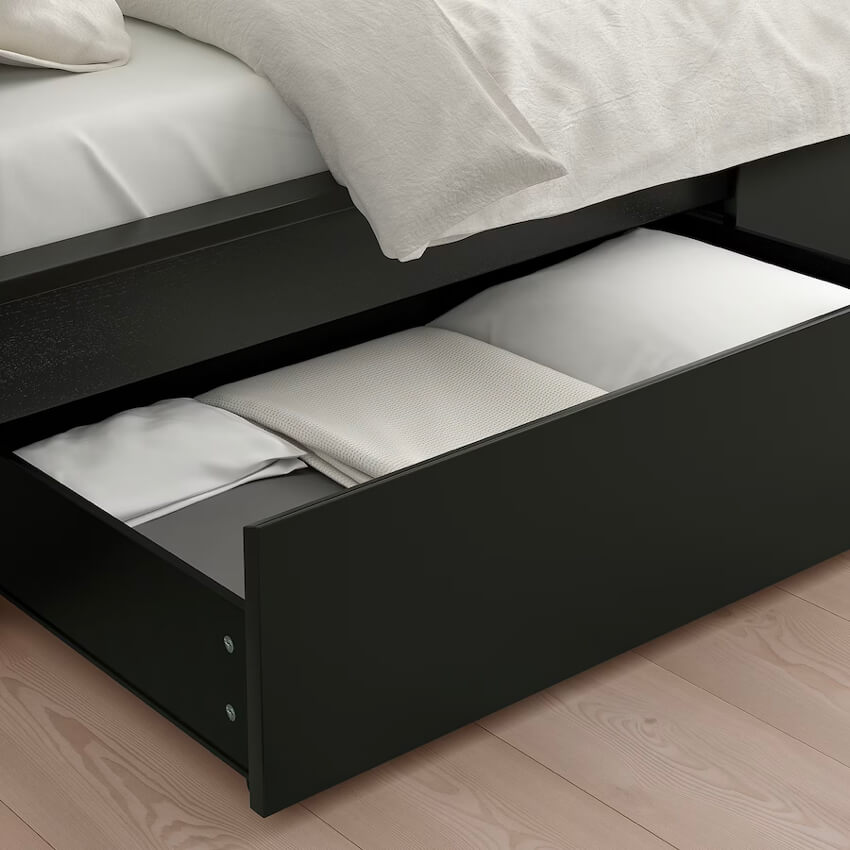 Malm High bed frame/4 storage boxes